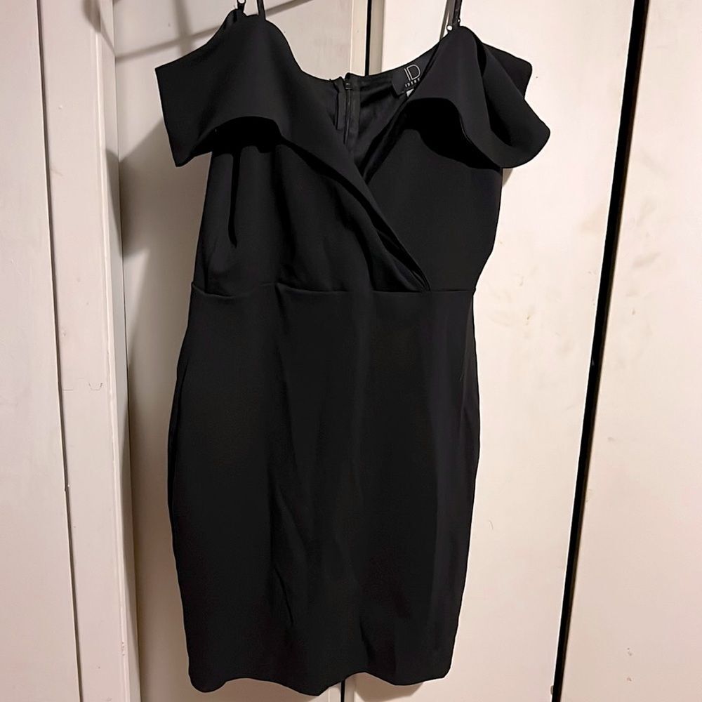 ID Intryque Designs Black Off The Shoulder Ruffle Mini Dress Bodycon Cocktail M